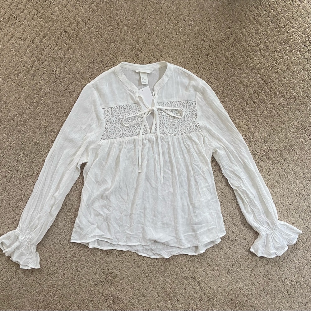 NWT H&M White Long Sleeve Flowy Blouse Tunic Sz4